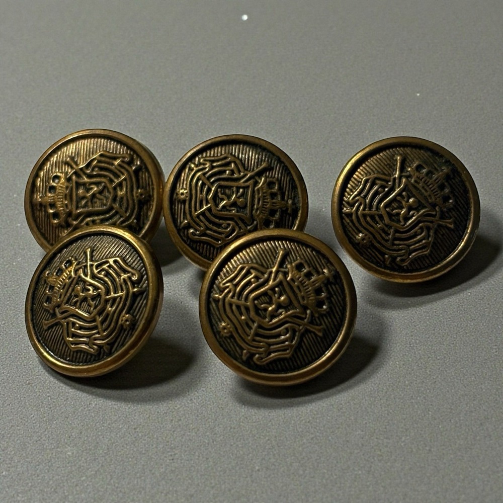Metal Shank Buttons Royal Crest Copper Tone Lion Crown Vintage Set Of 5 Blazer